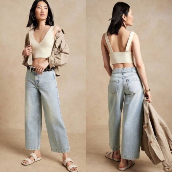 Banana Republic Denim - Banana Republic - The Wide-Leg Crop Jeans 814318 | Blue Light Wash: Size 26